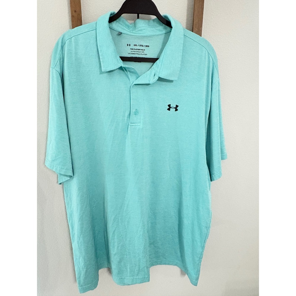 Under Armour Mens 3XL Playoff Polo Shirt Aqua Turquoise Heather HeatGear Golf